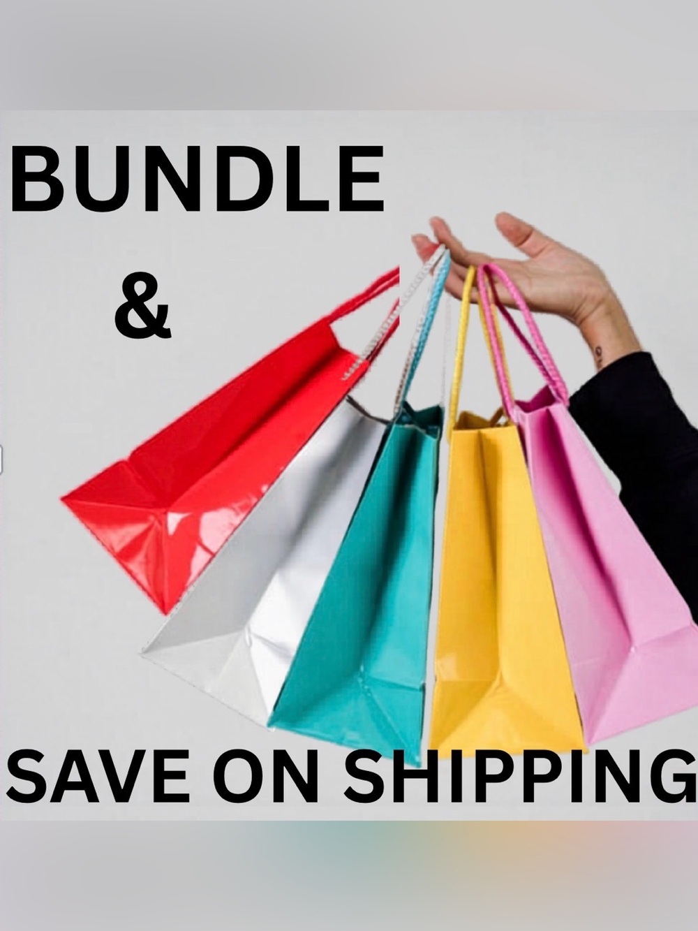 Set of Colorful Glossy Gift Bags - Red, White, Teal, Yellow, Pink